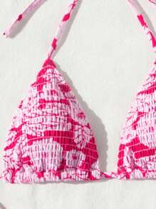 Swim Mod Floral Print Halter Knotted Bikini Top For Summer Beach Vacation - Multicolor - View 4