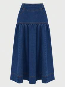 Daynim Váy chữ A denim giản dị dành cho nữ khi đi làm - Rửa trung bình - Xem 7