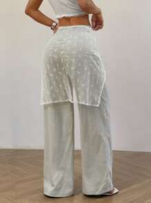 Flirla Women's Casual Daily Contrast Lace Loose Pants Fall Cloth For Women - Green - View 2