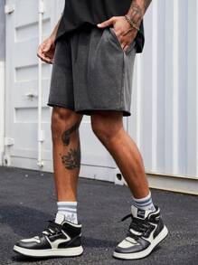 Manfinity EMRG Quần short nam màu trơn, viền cuộn, túi rút, thường ngày, giặt khô, rách - màu đen - Xem 3