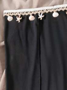 Swim Vcay 女士夏季海滩度假高开衩网眼裙 + 时尚贝壳与海星装饰面料腰带 - 黑色 - 查看 6