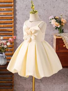 SHEIN Glamorique Kids Vestido de Festa Amarelo Menina Jovem, Elegante e de Uso Formal para Festas, Eventos, Adequado para o Verão - Amarelo - Visão 4