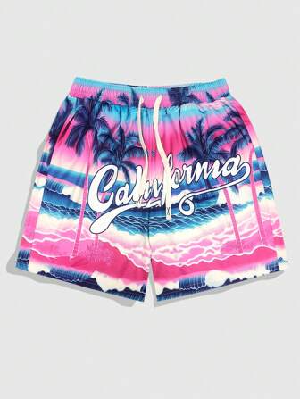 Street Life Pantaloncini sportivi da uomo con stampa tropicale, pantaloncini da vacanza