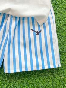 Set 3 piese cămașă cu mânecă scurtă, maiou și pantaloni scurți, casual, pentru băieți, de zi cu zi, pentru vacanță - Albastru - Vizualizare 6