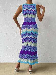 Celisse 度假休闲拼色条纹修身针织连衣裙 - 彩色 - 查看 2