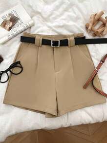 Set de 5 pantalones cortos casuales para mujer en negro, blanco, gris y caqui, para uso de oficina y negocios (sin cinturón incluido) - Multicolor - Ver 5