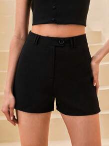 CLARA VERO Shorts negros básicos con detalles de botones para mujer