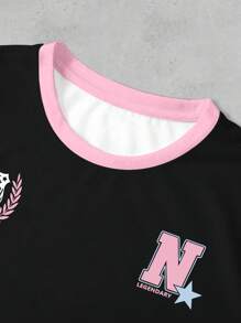 INAWLY Casual Street Sense Retro Dot Digital Combined Letter Sports College Style Women's T-Shirt