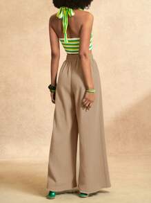 Zivah Women's Casual Geometric Green Color Full Length Wide Leg Pants, Suitable For Music Festivals & Vacation