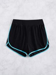 Swim Basics Springbreak Women's Black & White Colorblock Trim Sports Casual Shorts, Beach Shorts For Summer Beach Vacation