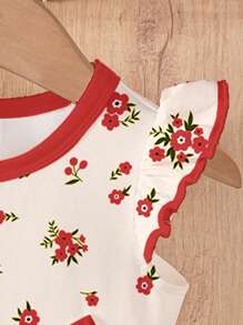 SHEIN 2pcs/Set Baby Girl Ruffled Sleeve Bow Decor Cute Bee Print Summer Dress, Fashion - Multicolor - View 4