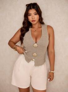 Elaquor Women Plus Size Ribbed Metallic Shell Camisole Top