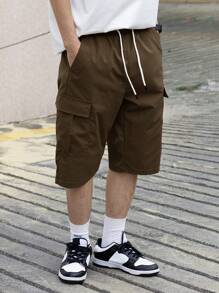 Manfinity Hypemode Men's Summer Casual Solid Color Cargo Shorts - Coffee Brown - View 6