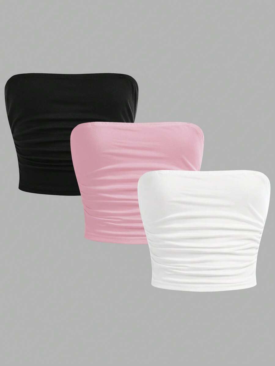 SHEIN Girlism Set di 3 pezzi di top estivi a camicia con volant, colori nero, bianco e rosa, adatti per ragazze pre-adolescenti