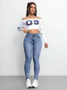 SHEIN Tall 女士牛仔裤 紧身弹力长裤 蓝色高腰 女士牛仔裤 慢跑裤 女士牛仔裤 女士牛仔裤 女士牛仔裤 女士裤子 蓝色牛仔裤 高腰牛仔裤 - 中等水洗藍 - 查看 5