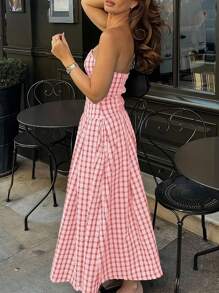 INAWLY 女士露肩连衣裙，夏季时尚 - 粉色 - 查看 2