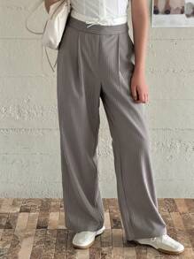 DAZY 青少年女孩竖条纹休闲长裤，返校服装 - 灰色 - 查看 6