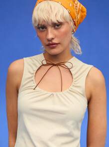 COUREZ Trägertop mit Ausschnitt vorne / Sommer Outfits für Frauen Y2K Sommer Tops Sommer Kleidung Lässig Baumwolle Vintage - Grau - Übersicht 7