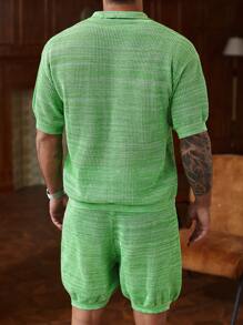 Manfinity Homme 男士纯色纽扣衬衫和短裤套装，度假纯色丈夫休闲服