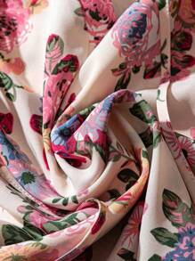 Trelyra 女士宽松V领荷叶边短袖印花度假衬衫，粉色 - 粉色 - 查看 5