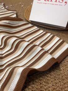 INAWLY European & American Style Summer Women Striped Patchwork Knitted Short Fitted Suit