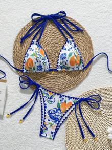 Swim Vcay Summer New Fruit Print Shell Trim Cute Women Bikini Swimsuit - Multicolor - View 1