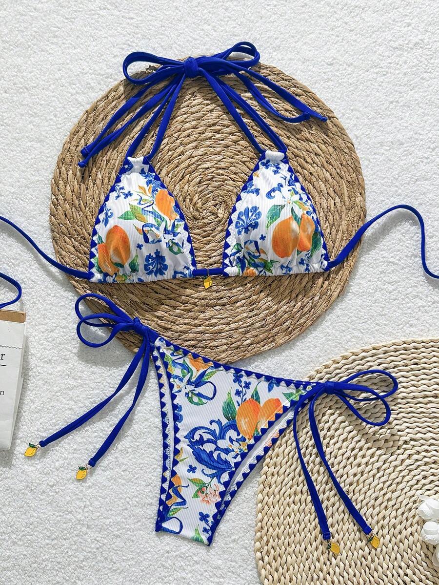 Swim Vcay Summer New Fruit Print Shell Trim Cute Women Bikini Swimsuit - Multicolor - View 1