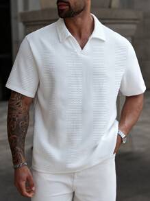 Manfinity Homme Plus Size Men's Casual Plain Short Sleeve Polo Shirts For Summer - White - View 6