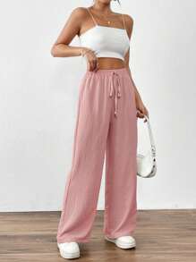 SHEIN PETITE Women Plain Color Pants, Fashionable For Summer Fall Cloth For Women - Pink - View 4