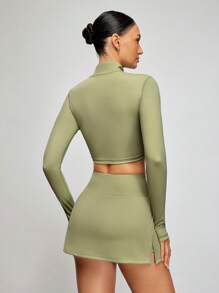 Activina Women Solid Color Fitted Cropped Top And Mini Skirt Sports Tracksuits Women Set Suit For Daily Wear & Tennis Dress Workout Women Set - Green - View 2