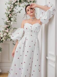 Modelyn Formal Party Graduation Dress For Women (Heavy Embroidery), Prom Dress - White - View 2