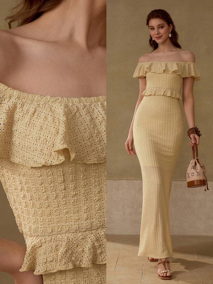 RUFFLE BIAS CUT DRESS
