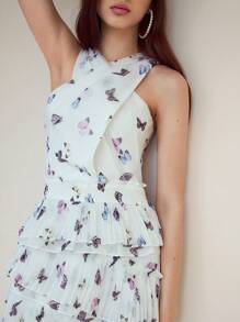 MOTF STUDIO BUTTERFLY PRINT RUFFLE COCKTAIL DRESS - Multicolor - View 2