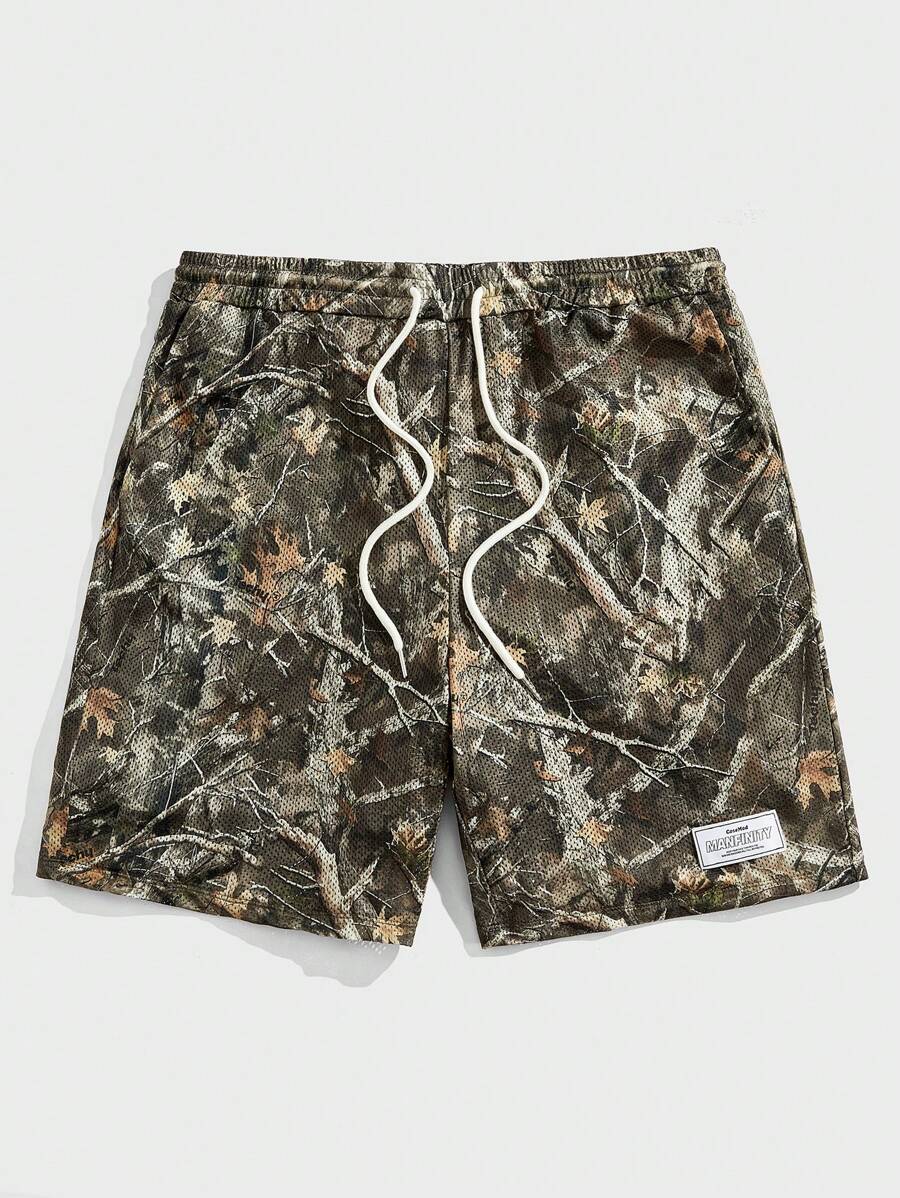 EASEVO Plus Size Men Casual Loose Mesh Printed Shorts, Suitable For Summer - Army Green - View 1