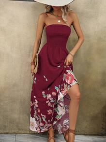 Breezaya Floral Print Tube Dress Maxi Vacation Beach Outfits Women