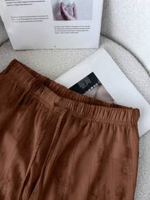 SHEIN LUNE Ink Painting Satin Drawstring Waist Wide Leg Pants Fall Cloth For Women - Coffee Brown - View 6