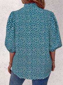 EMERY ROSE Floral Single Button Casual Daily Mid-Sleeve Shirt For New Year Clothes - Teal Blue - View 2