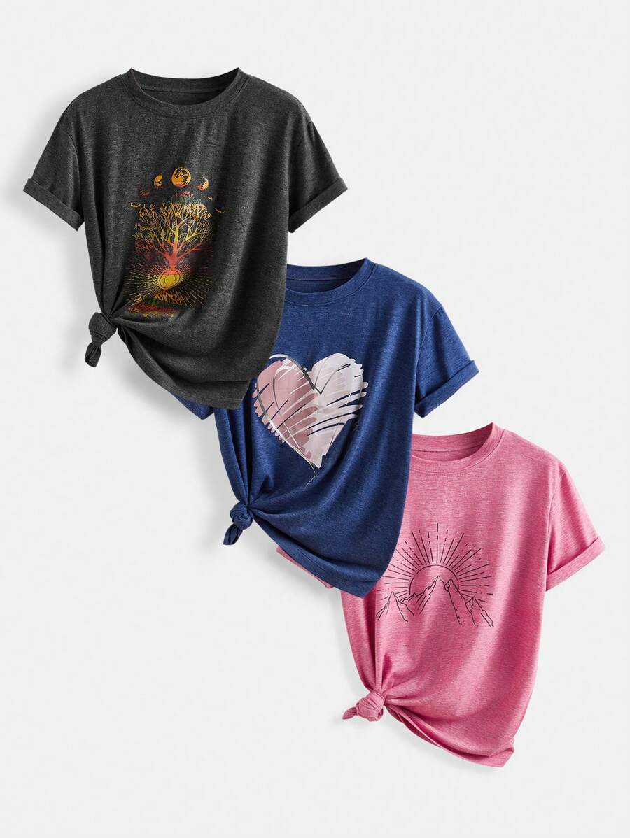 Velisys Velisys Women's Printed Short Sleeve Crew Neck Athletic T-Shirt, Summer - Multicolor - View 1