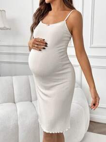 SHEIN Pregnant Women Solid Color Fitted Casual Cami Dress, Summer Summer Outfits For Women Maternity Dress - Apricot - View 3