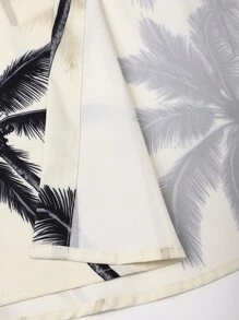 Manfinity KASUA Conjunto de camiseta de manga corta con botones y estampado de palmeras + pantalones cortos con cordón - Traje de baño, verano, hawaiano para hombres