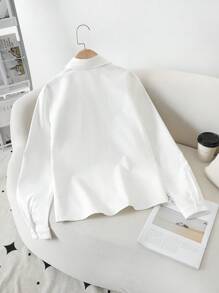 SHEIN Teen Boy Gentleman Style White Versatile Discounted Slim Fit Long Sleeve Shirt, Casual/Business Elegant Collegiate Personalized Shirt, Suitable For Daily Wear, Wedding, Wedding Guest, Pageboy, Ring Boy - White - View 2