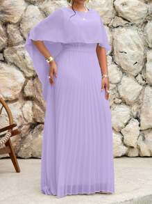 SHEIN Lady Vestidos elegantes para mujer de talla grande con cuello redondo, manga de tres cuartos con pliegues, cierre de cordón y detalles de encaje en tejido de gasa, ideales para la oficina, fiestas, bodas, cocteles, conciertos y festivales de música, en un estilo elegante y clásico, perfectos para la primavera y el verano.