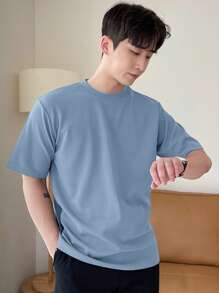 DAZY 男士纯色圆领 T 恤夏季 - 淺藍色 - 查看 4