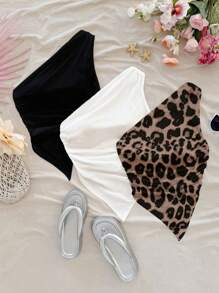 Soleia 3 件套女士夏季豹纹纯色不对称下摆无袖上衣适合海滩风格 - 彩色 - 查看 1