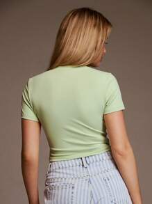 SHEIN Forever 21 Summer Comfortable Street Basic Green Short-Sleeved T-Shirt Top - Green - View 2
