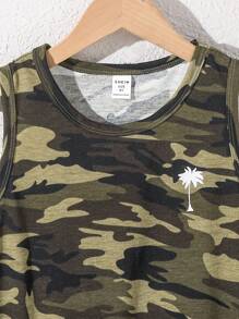 SHEIN Maiou tricotat cu imprimeu camo palmieri pentru băieți Tween