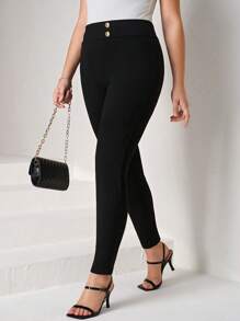 Chikora 大碼紐扣細節緊身打底褲