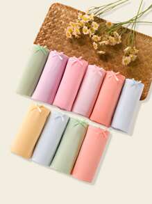 10 件套 青少年女孩彩虹马卡龙色柔软棉质内裤 带蝴蝶结装饰 - 彩色 - 查看 3