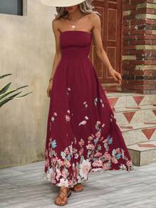 Breezaya Floral Print Tube Dress Maxi Vacation Beach Outfits Women