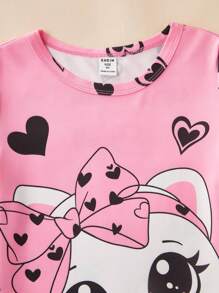 3 Stück/Set Mädchen Casual Süß Herz-Katzen-Muster Kurzarm T-Shirt, Shorts, Lange Hose Heim Outfit Vatertags Geschenke Welpe Sommer Strand Sommer Kleidung Pyjama Sets Mädchen Kleidung 4 Kleidung für Mädchen 10 Mädchen Kleidung für Kinder 3 - Pink - Übersicht 6